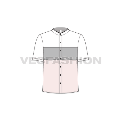 Kids boys mandarin collar shirt flat sketch, front view
