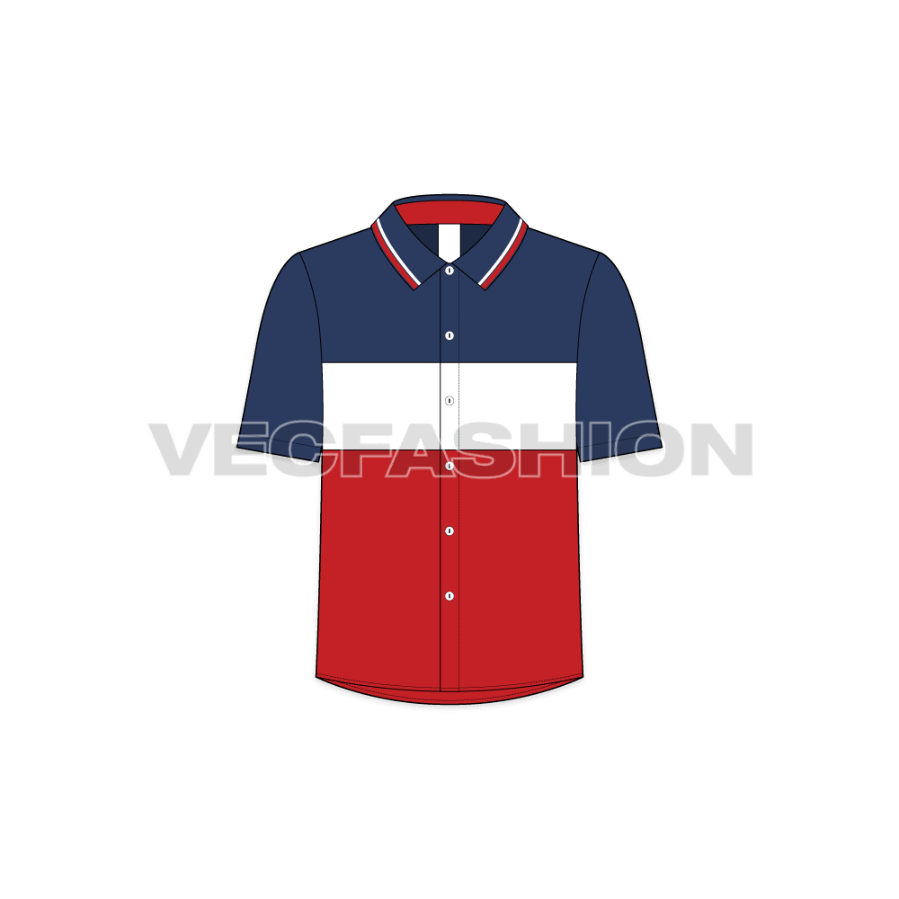 Kids boys marine shirt flat sketch, front view