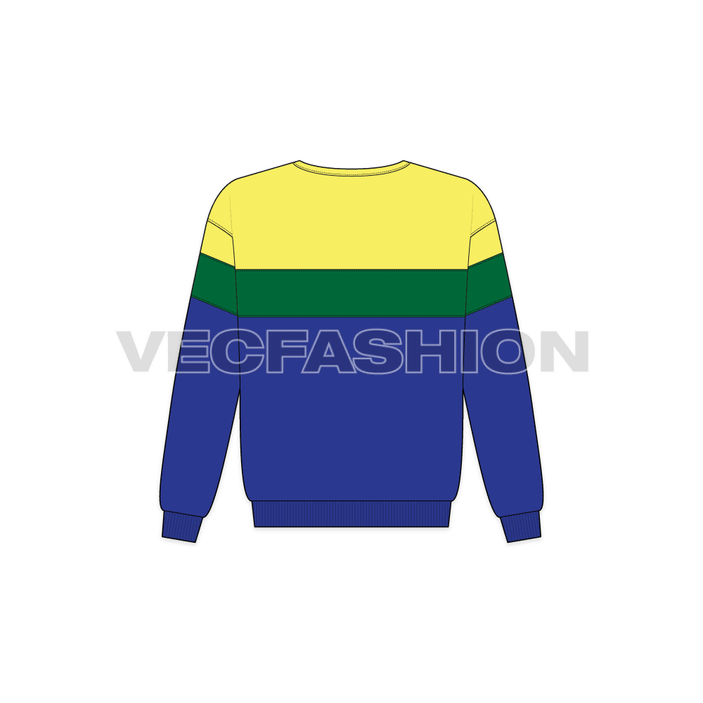 Kids boys panelled sweatshirt flat sketch, back view