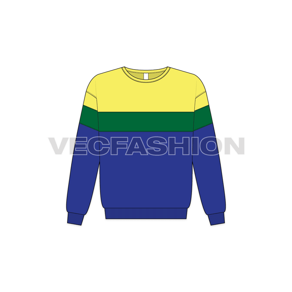 Kids boys panelled sweatshirt flat sketch, front view