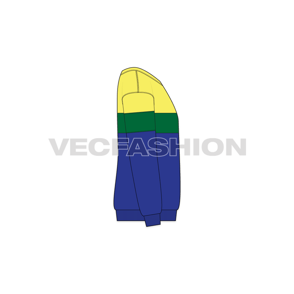 Kids boys panelled sweatshirt flat sketch, side view