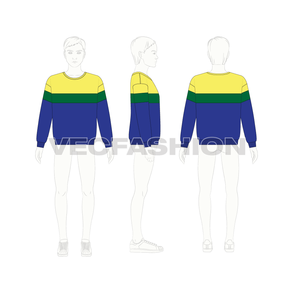 Kids boys panelled sweatshirt flat sketch, croqui sketch