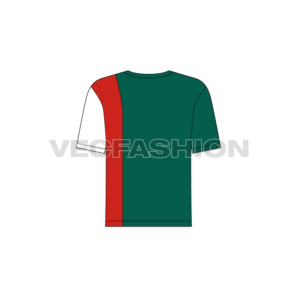 Kids boys panelled tee flat sketch, back view
