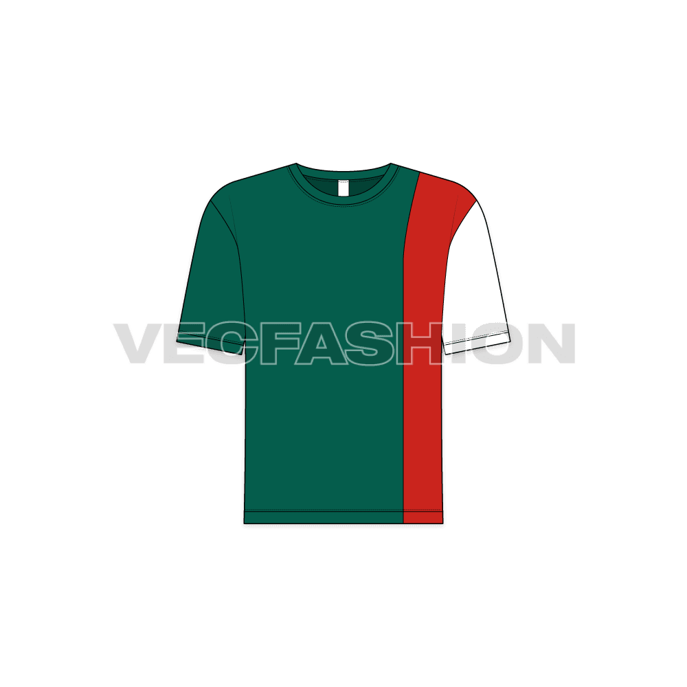Kids boys panelled tee flat sketch, front view