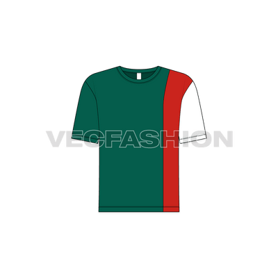 Kids boys panelled tee flat sketch, front view