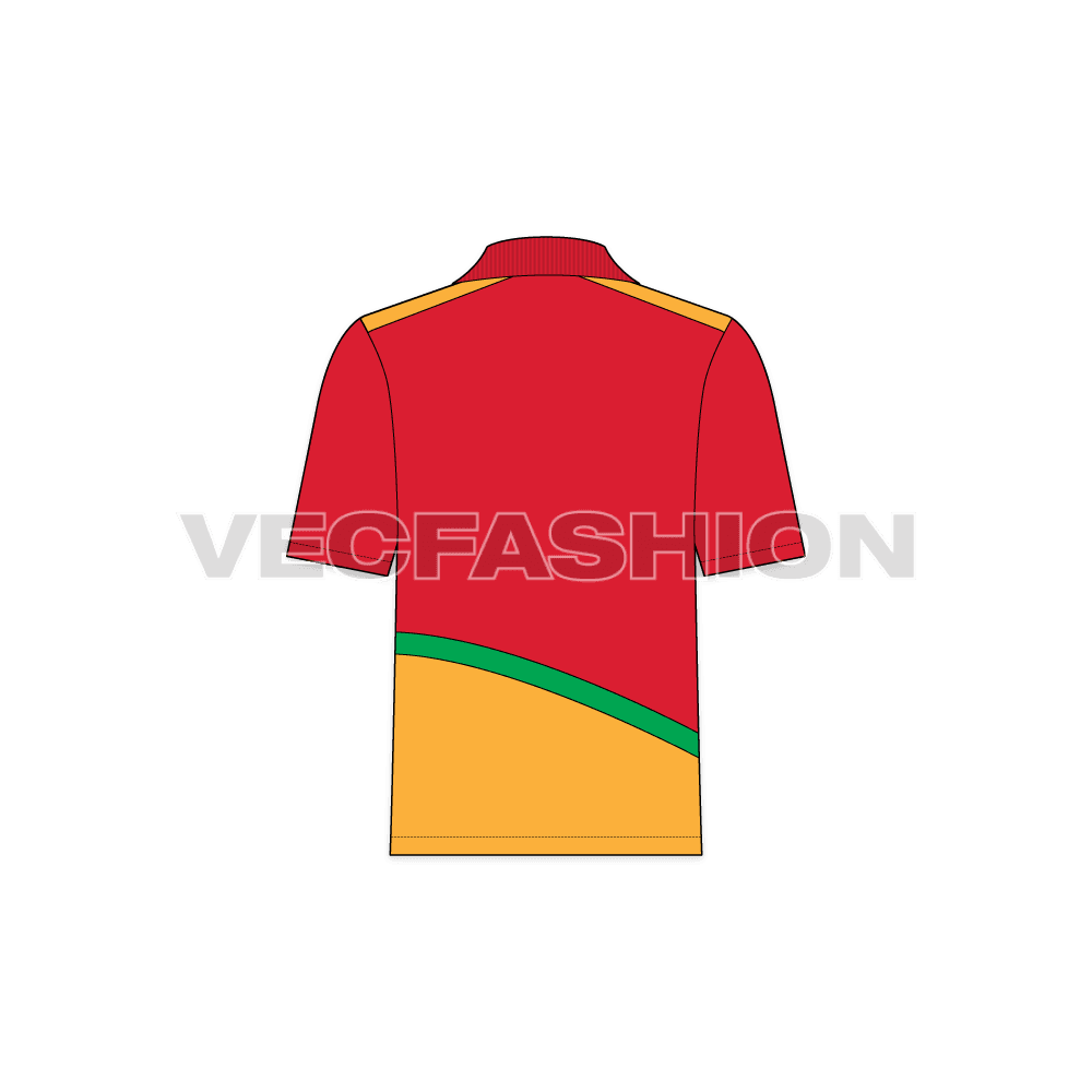 Kids boys polo shirt flat sketch, back view