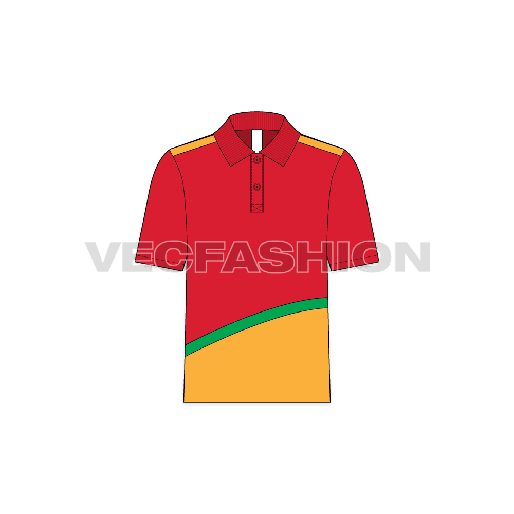 Kids boys polo shirt flat sketch, front view