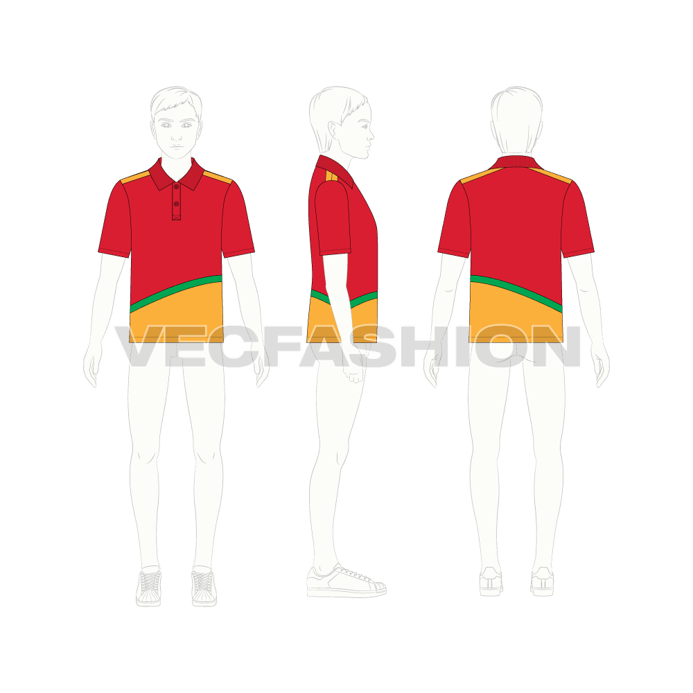 Kids boys polo shirt flat sketch, croqui sketch