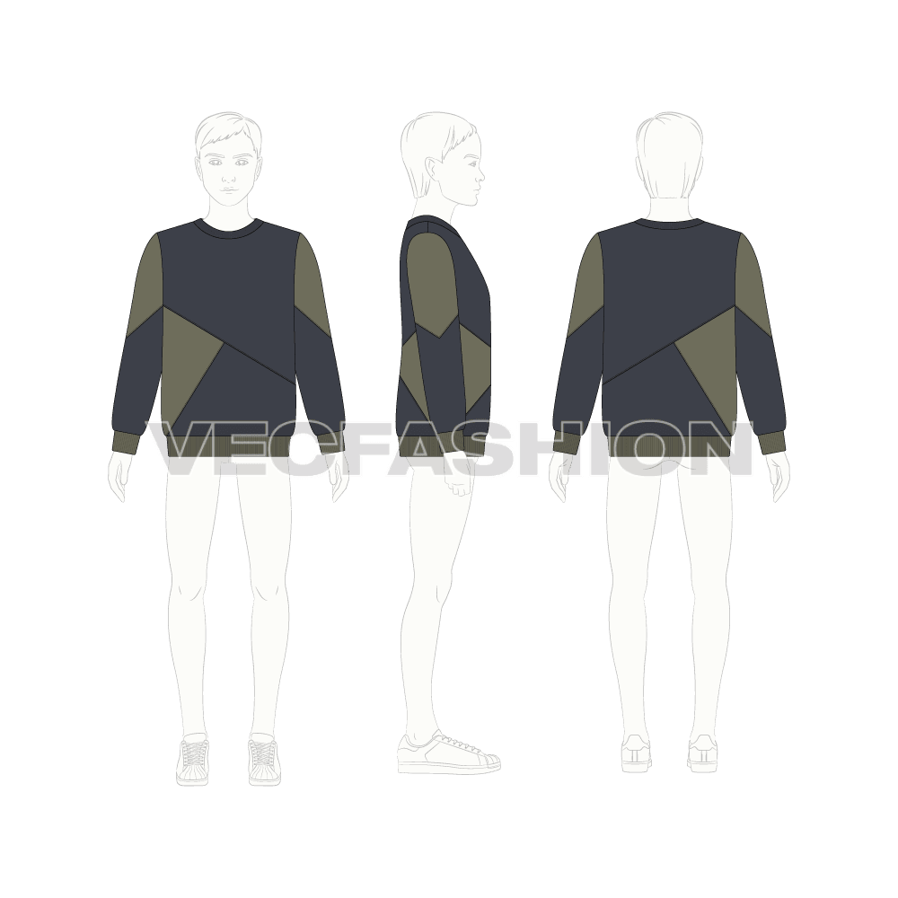 Kids boys sweatshirt flat sketch, croqui sketch