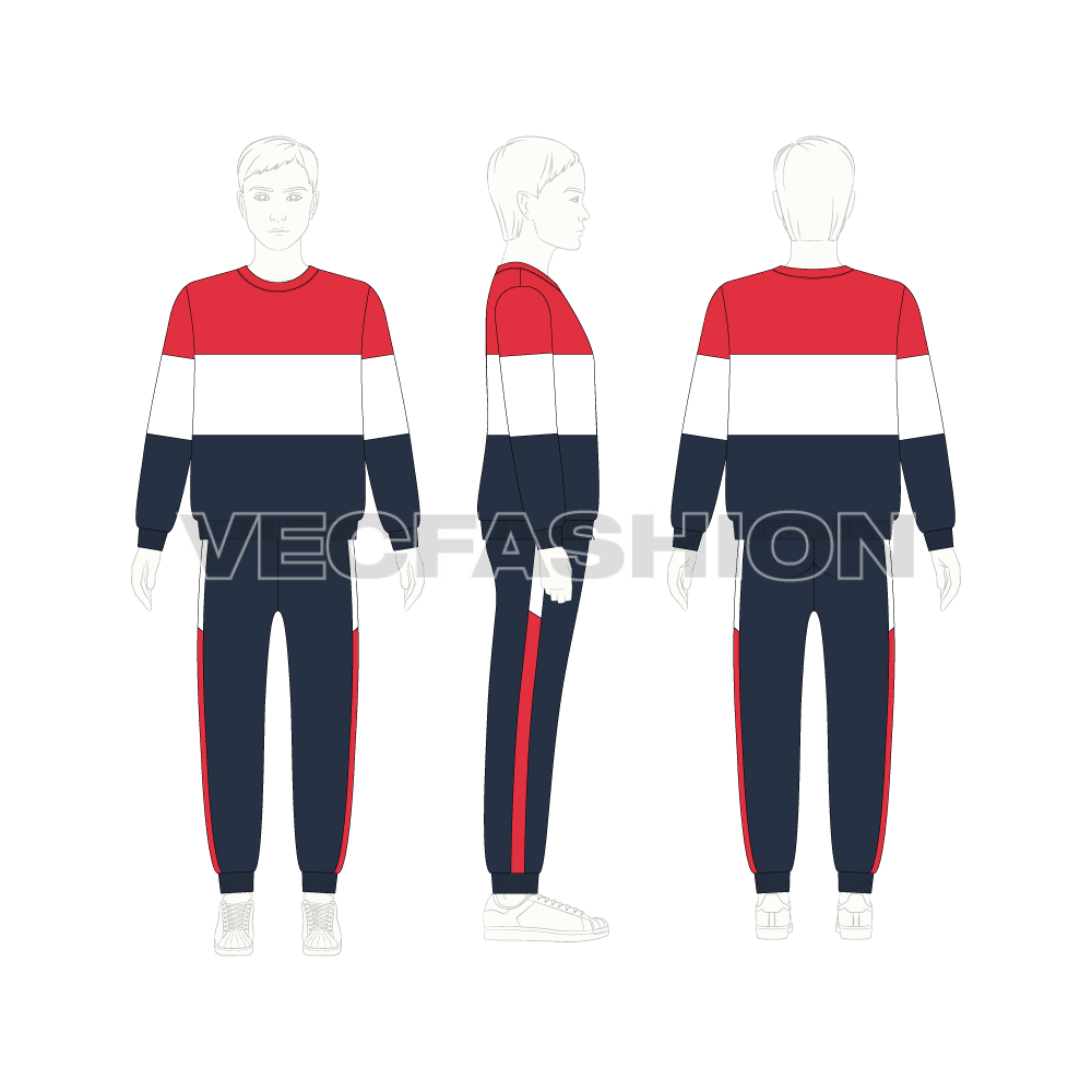 Kids boys sweatsuit flat sketch, croqui sketch