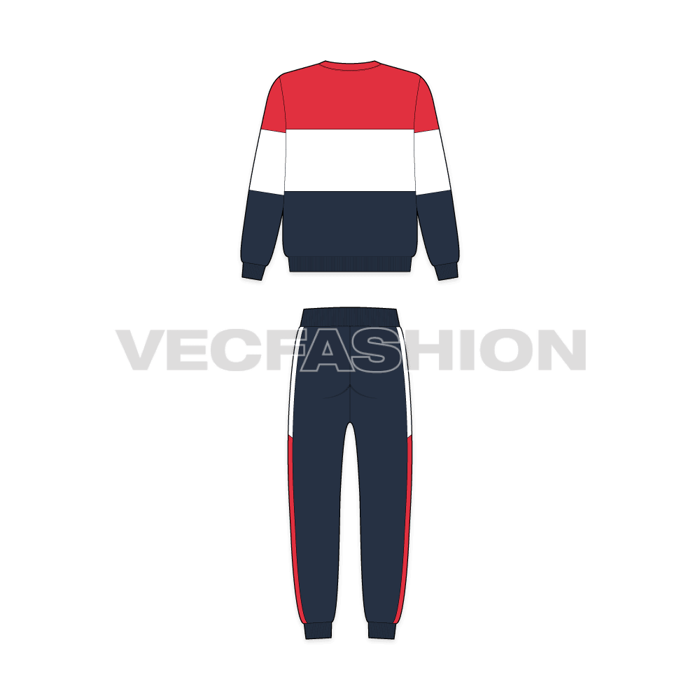 Kids boys sweatsuit flat sketch, back view