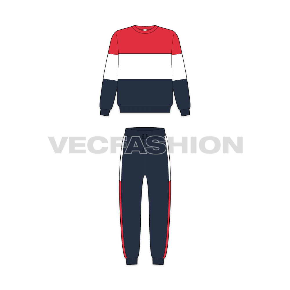 Kids boys sweatsuit flat sketch, front view