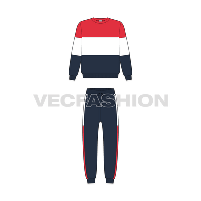 Kids boys sweatsuit flat sketch, front view