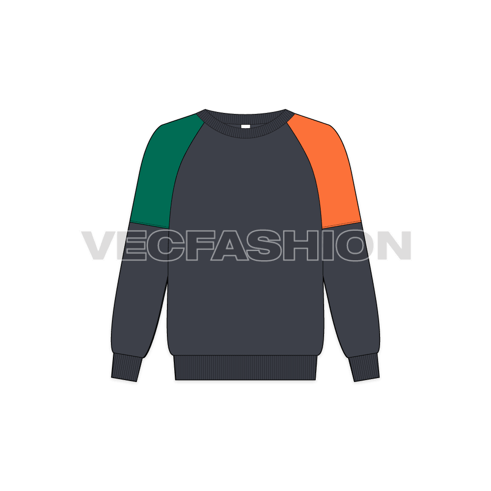 Kids drop-shoulder sweatshirt flat sketch, front view