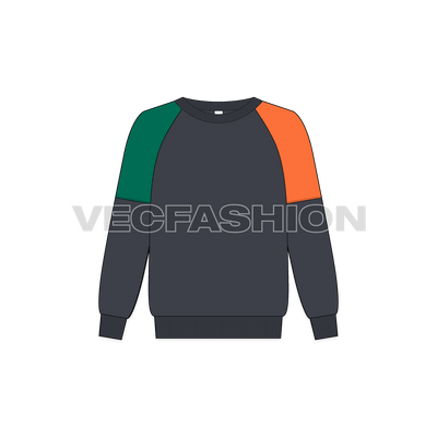 Kids drop-shoulder sweatshirt flat sketch, front view