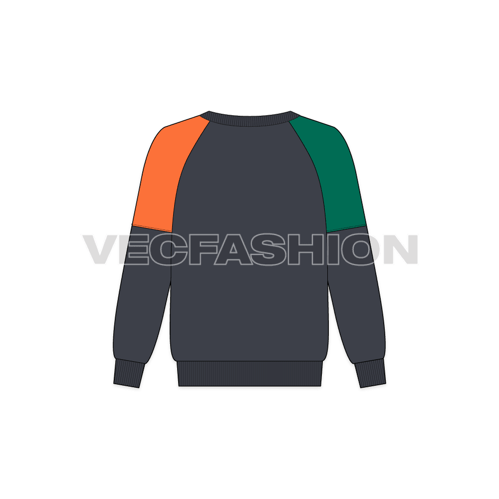 Kids drop-shoulder sweatshirt flat sketch, back view