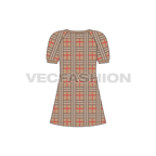 Kids frock with balloon sleeves flat sketch, back view