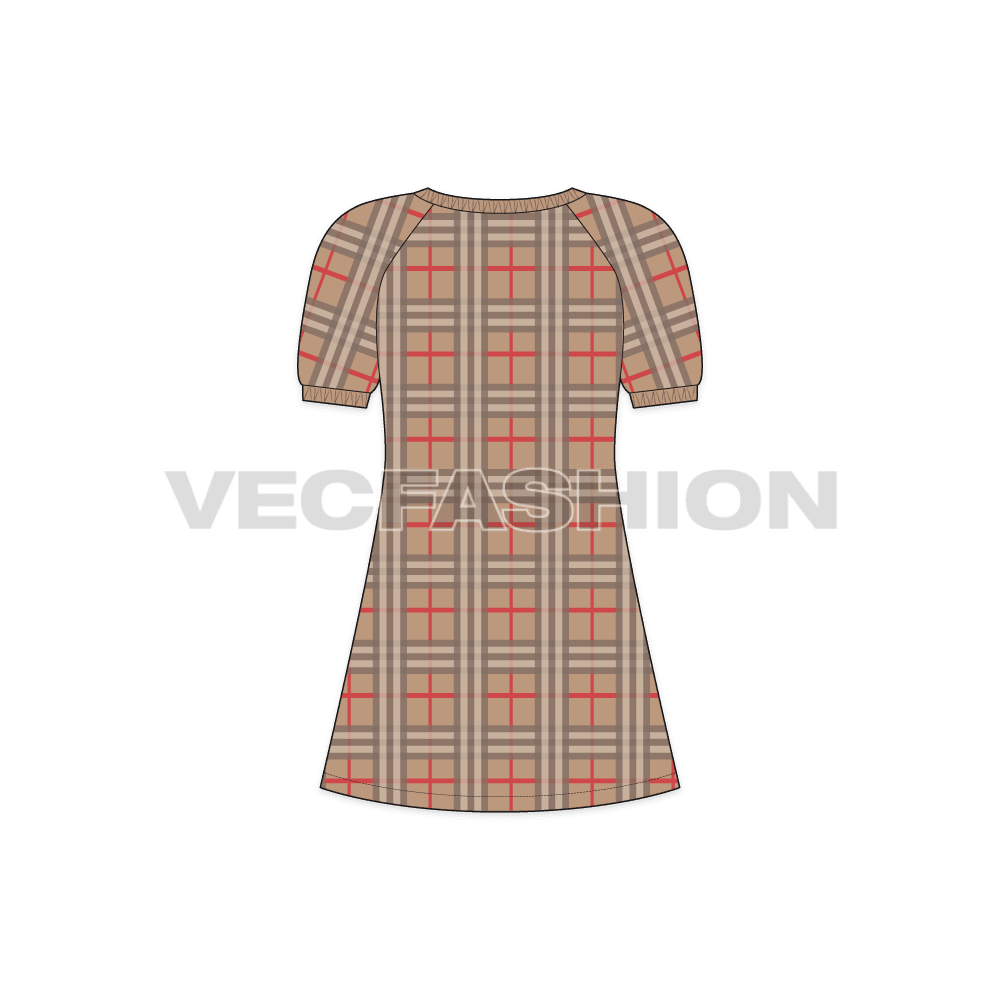 Kids frock with balloon sleeves flat sketch, back view