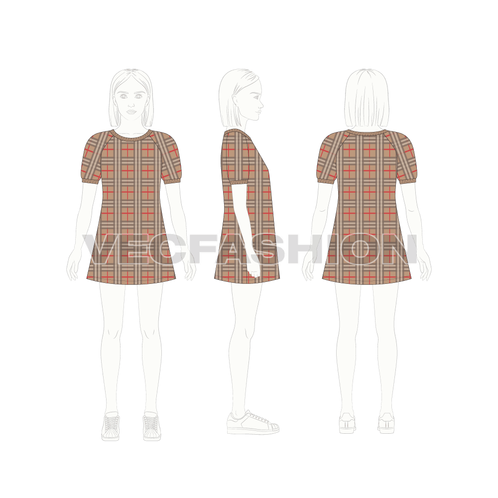 Kids frock with balloon sleeves flat sketch, croqui sketch