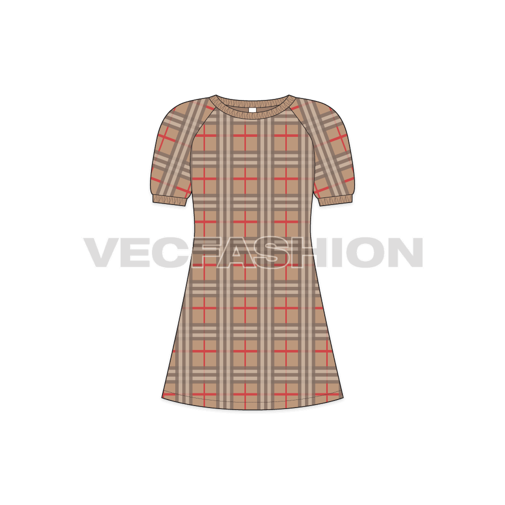 Kids frock with balloon sleeves flat sketch, front view