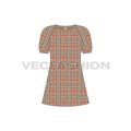 Kids frock with balloon sleeves flat sketch, front view