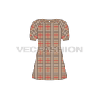 Kids frock with balloon sleeves flat sketch, front view