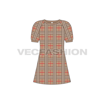Kids frock with balloon sleeves flat sketch, front view