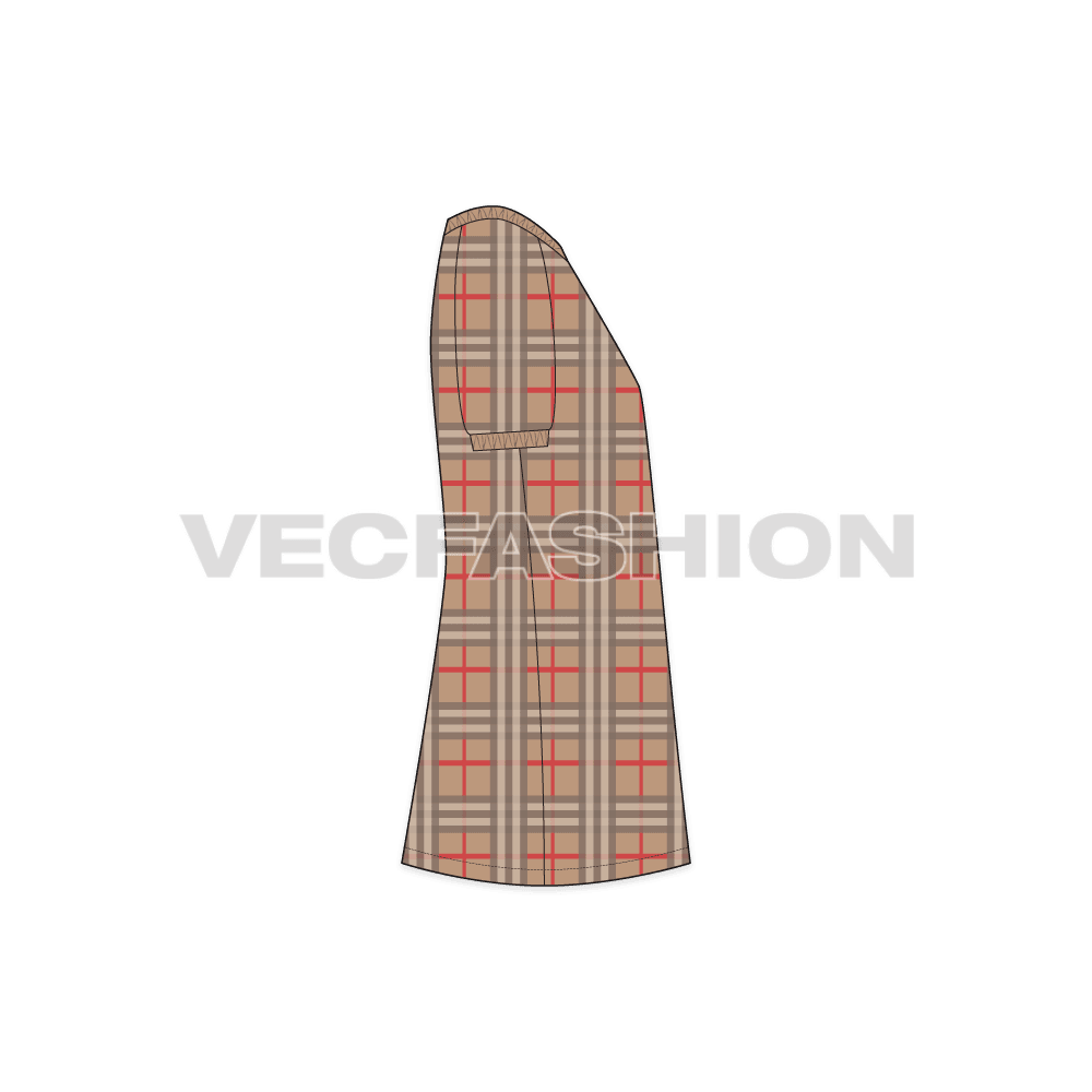 Kids frock with balloon sleeves flat sketch, side view