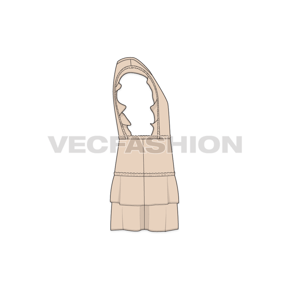 Kids girl dress flat sketch, side view