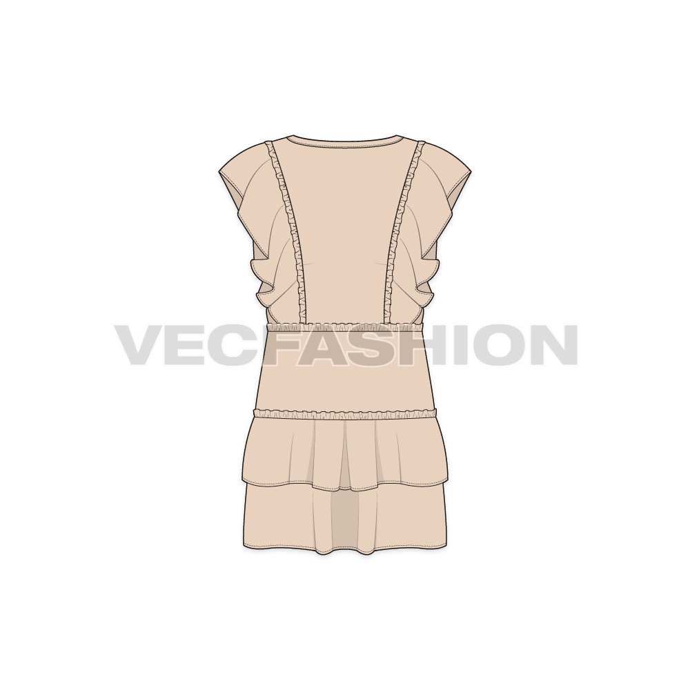 Kids girl dress flat sketch, back view