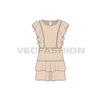 Kids girl dress flat sketch, front view
