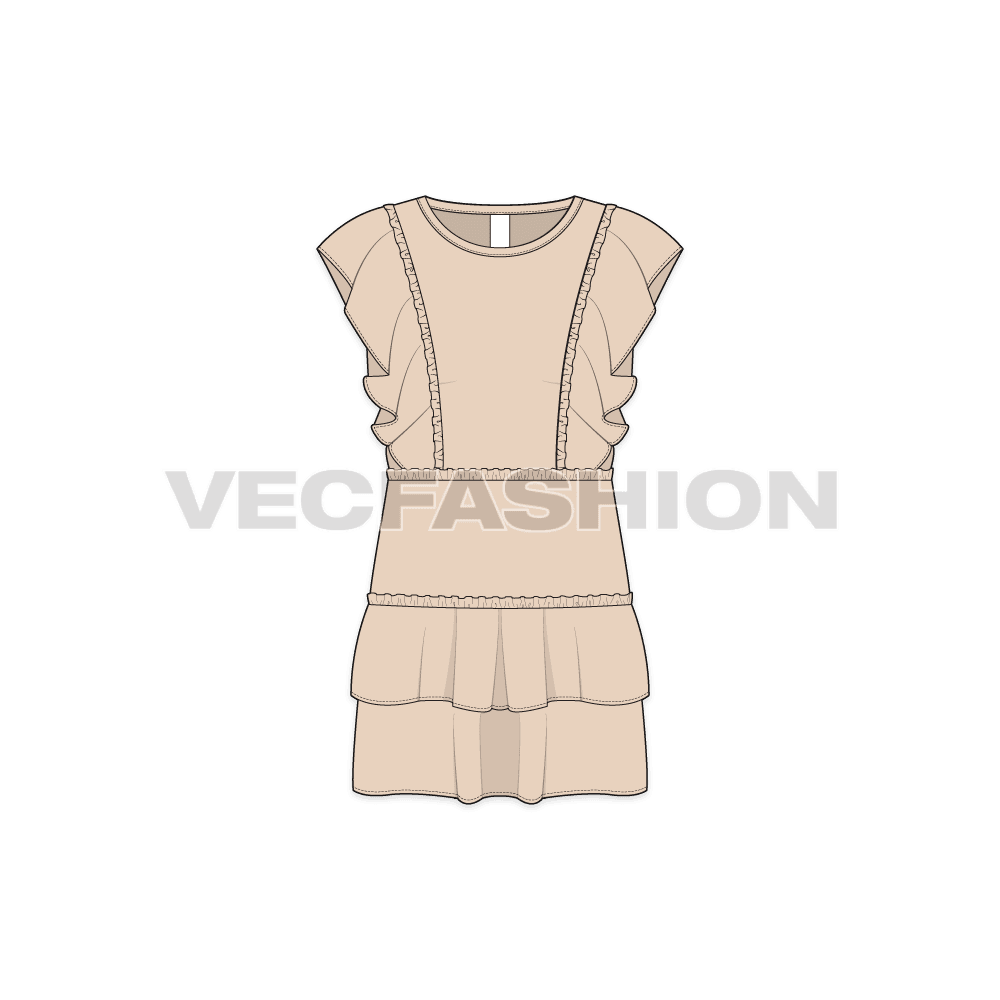Set of Baby Girls Dresses - Vector Fashion Flat Sketches