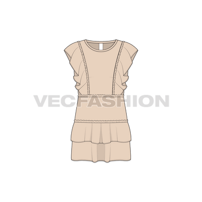 Kids girl dress flat sketch, front view