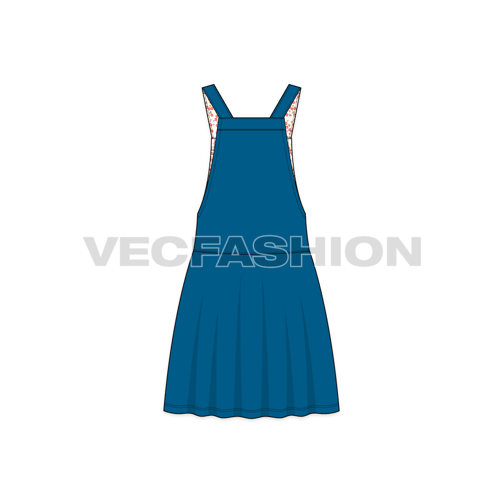 Kids girl dungaree frock flat sketch, back view