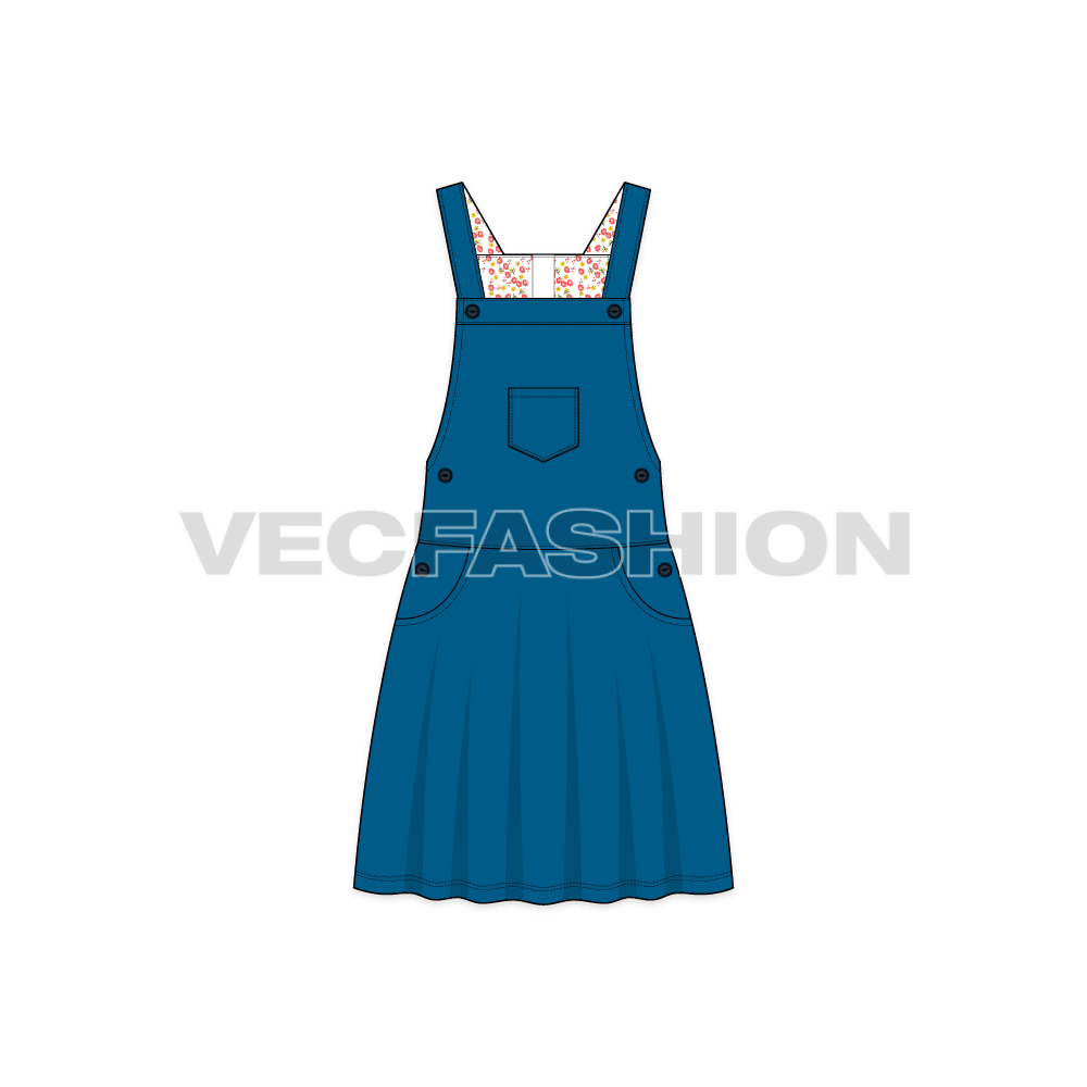 Kids girl dungaree frock flat sketch, front view