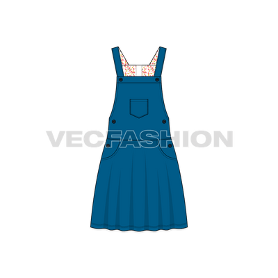 Kids girl dungaree frock flat sketch, front view