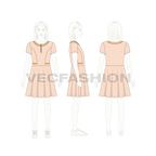 Kids girl flared dress flat sketch, croqui sketch