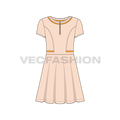 Kids girl flared dress flat sketch, front view