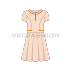 Kids girl flared dress flat sketch, front view