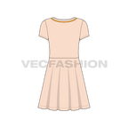 Kids girl flared dress flat sketch, back view