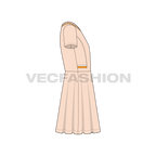 Kids girl flared dress flat sketch, side view