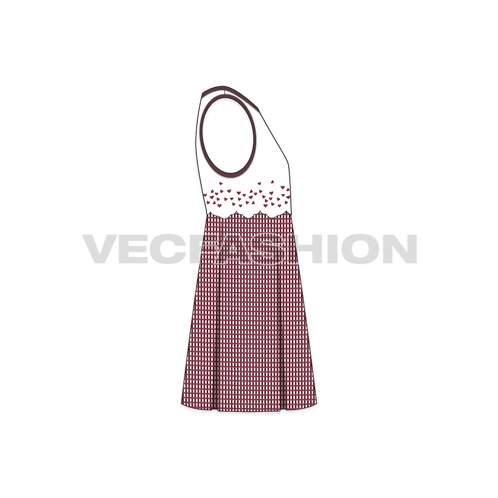Kids girl frock, sequin flat sketch, front view