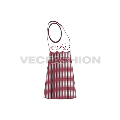 Kids girl frock, sequin flat sketch, front view