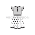 Kids girl frock, polka dot bow flat sketch, back view