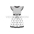 Kids girl frock, polka dot bow flat sketch, front view
