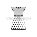 Kids girl frock, polka dot bow flat sketch, front view
