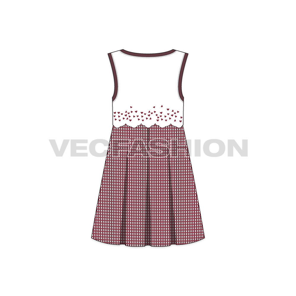Kids girl frock, sequin flat sketch, side view