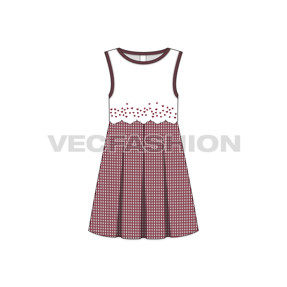 Kids girl frock, sequin flat sketch, croqui sketch