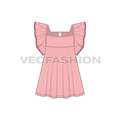 Kids girl frock, armhole ruffle flat sketch, front view
