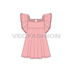 Kids girl frock, armhole ruffle flat sketch, front view